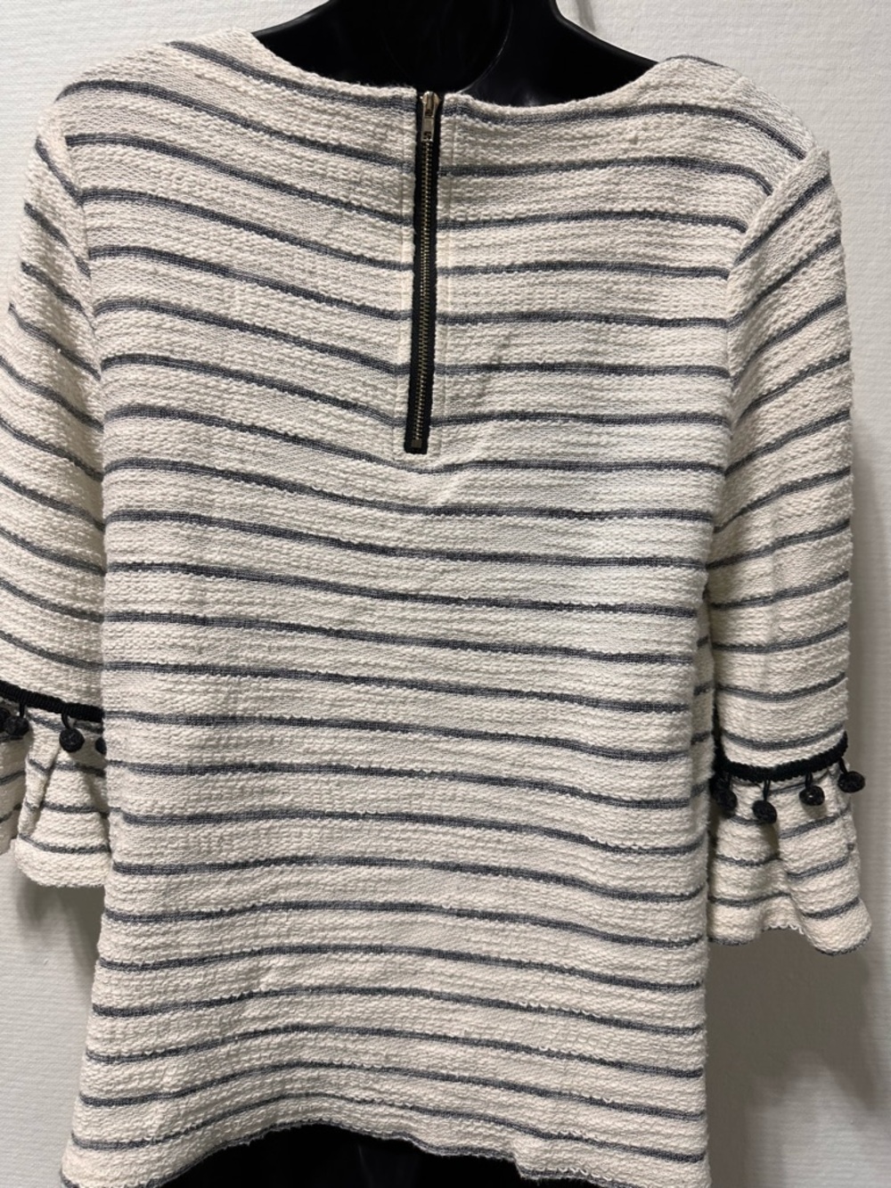 Doe & Rae Cream and Black Striped Ruffle Sleeve Top - Picture 3 of 13